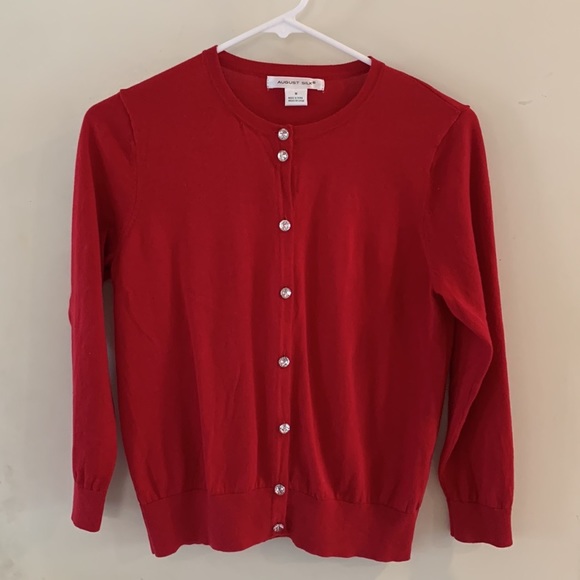 August Silk Sweaters | August Silk Cardigan Sweater. | Color: Red | Size: M | Poshinpearl's Closet